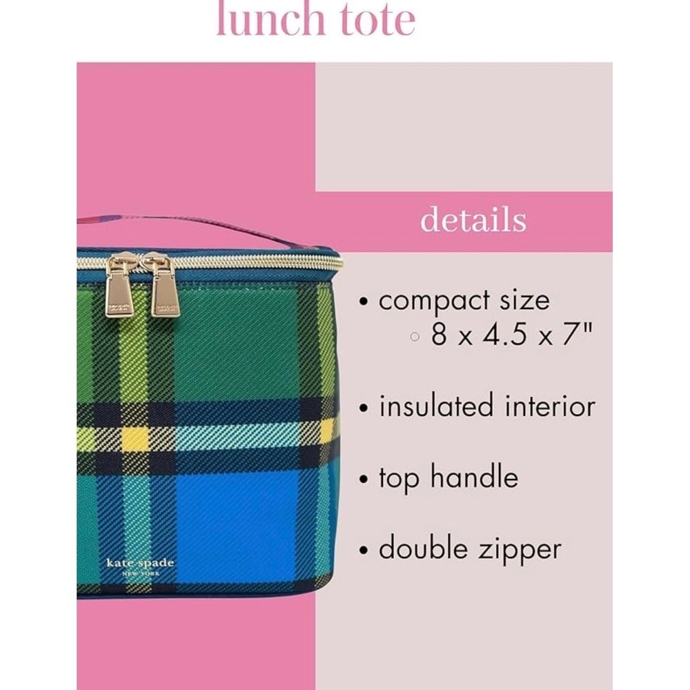 Kate Spade New York Grand Plaid Duo Insulated Lunch Tote NEW - Picture 4 of 5